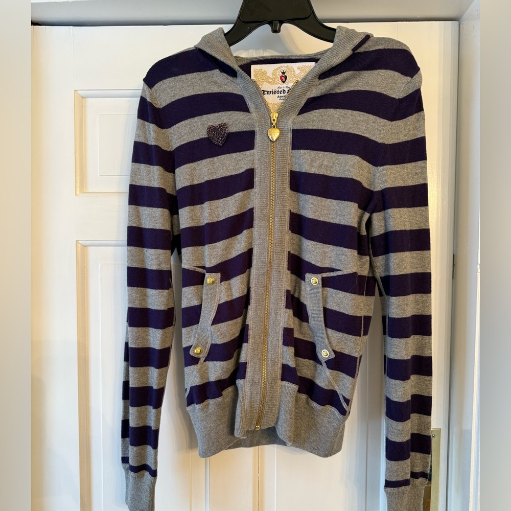 Twisted Heart Purple and Gray Striped Hoodie
Size L